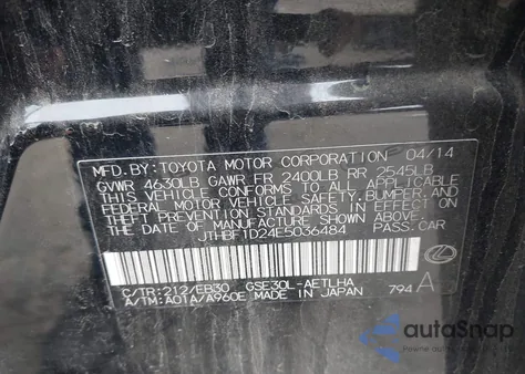 2014 Lexus Is 250 z USA, uszkodzony, nr VIN JTHBF1D24E5036484